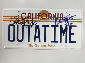 Michael J. Fox & Christopher Lloyd Signed Autographed "OUTATIME" Back to the Future Metal License Plate - Lifetime COA