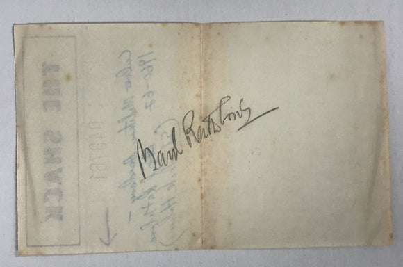 Basil Rathbone (d. 1967) Signed Autographed Vintage Receipt With 