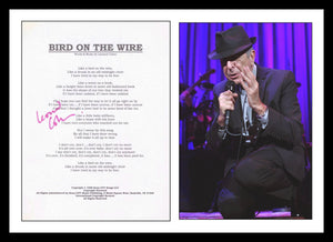 Leonard Cohen (d. 2016) Signed Autographed 8.5x11 "Bird on the Wire" Lyric Sheet w/ Glossy Photo - Lifetime COA