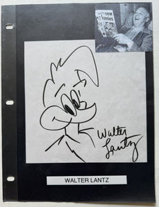 Walter Lantz (d. 1994) Signed Autographed Woody Woodpecker Artwork 8.5x11 Display - Lifetime COA