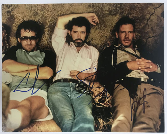 George Lucas, Steven Spielberg & Harrison Ford Signed Autographed 