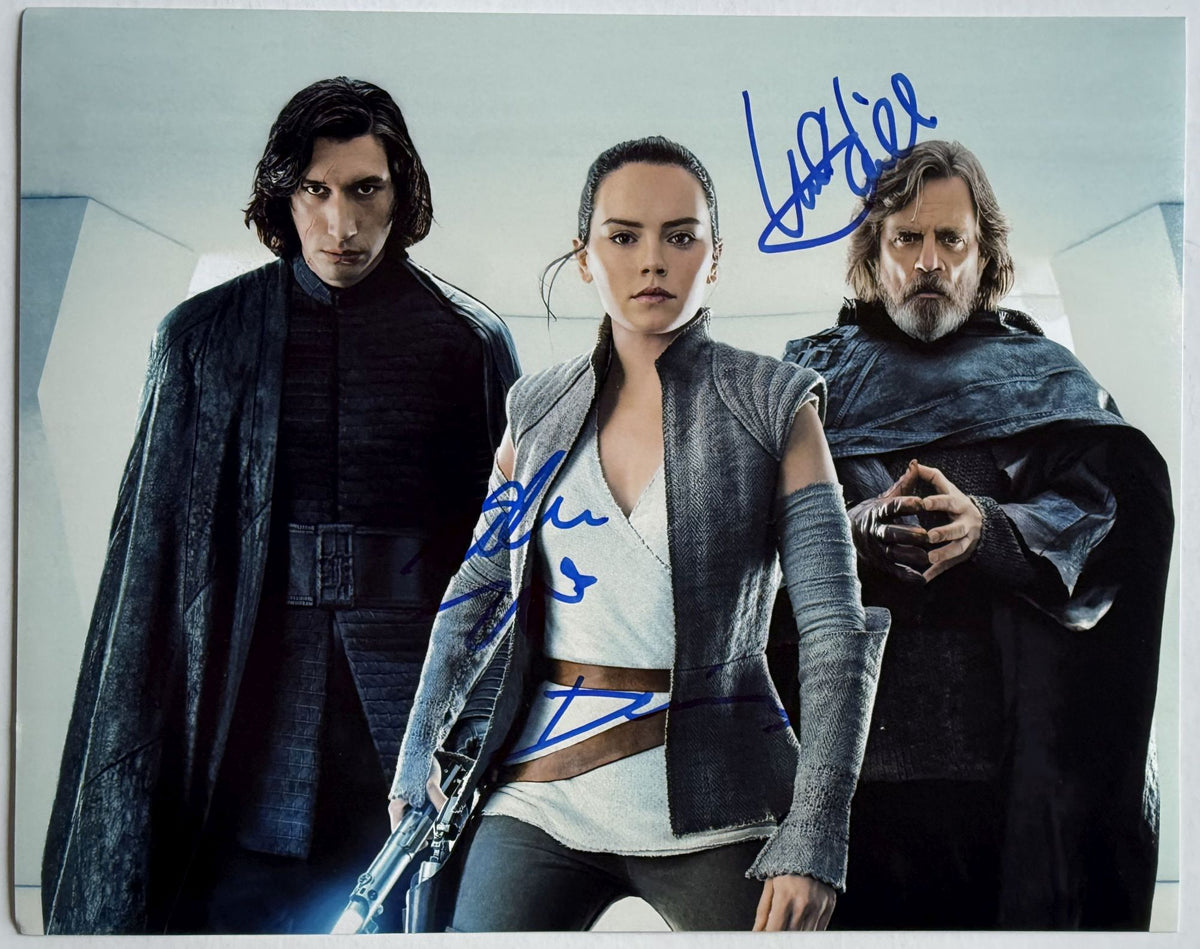 Adam Driver, Daisy Ridley & Mark Hamill Signed Autographed 