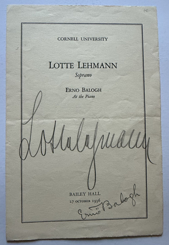 Lotte Lehmann & Erno Balogh Signed Autographed Vintage Opera Program - Lifetime COA