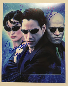 Keanu Reeves, Carrie Ann Moss & Laurence Fishburn Signed Autographed "The Matrix" Glossy 8x10 Photo - Lifetime COA
