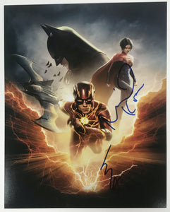 Michael Keaton & Ezra Miller Signed Autographed "DC Comics" Glossy 8x10 Photo - Lifetime COA