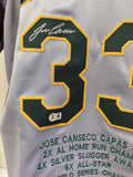 Jose Canseco Signed Autographed Oakland Gray Lifetime Stats Baseball Jersey - Beckett BAS