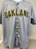 Jose Canseco Signed Autographed Oakland Gray Lifetime Stats Baseball Jersey - Beckett BAS