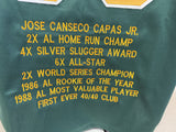 Jose Canseco Signed Autographed Oakland Green Lifetime Stats Baseball Jersey - Beckett BAS