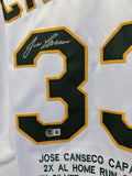 Jose Canseco Signed Autographed Oakland White Lifetime Stats Baseball Jersey - Beckett BAS