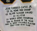 Jose Canseco Signed Autographed Oakland White Lifetime Stats Baseball Jersey - Beckett BAS