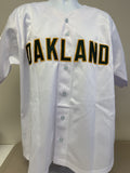 Jose Canseco Signed Autographed Oakland White Lifetime Stats Baseball Jersey - Beckett BAS