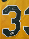 Jose Canseco Signed Autographed Oakland Yellow Lifetime Stats Baseball Jersey - Beckett BAS