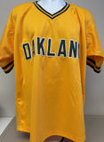 Jose Canseco Signed Autographed Oakland Yellow Lifetime Stats Baseball Jersey - Beckett BAS