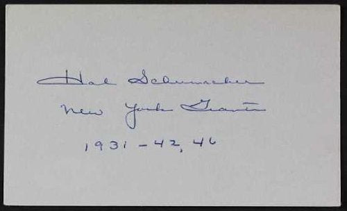 Hal Schumacher (1910 - 1993) Autographed Vintage 3x5 Index Card (JSA Certified)