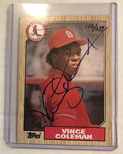 Vince Coleman Signed Autographed 1987 Topps Baseball Card - Topps Certified Auto #172/299