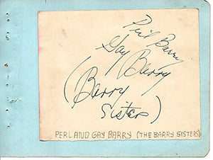 Perl & Gay Berry Autographed "The Barry Sisters" Vintage Autograph Album Page