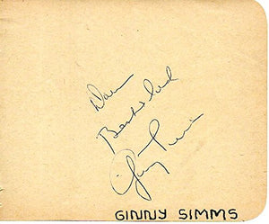 Ginny Simms (d. 1994) Signed Autographed Vintage Autograph Page
