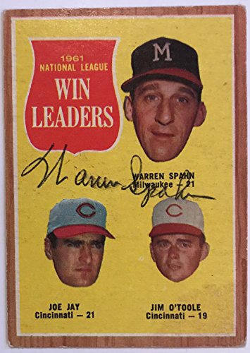Warren Spahn Signed Autographed 1962 Topps Win Leaders Baseball Card - Milwaukee Braves