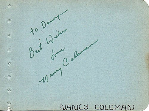 Nancy Coleman (d. 2000) Signed Autographed Vintage Autograph Album Page