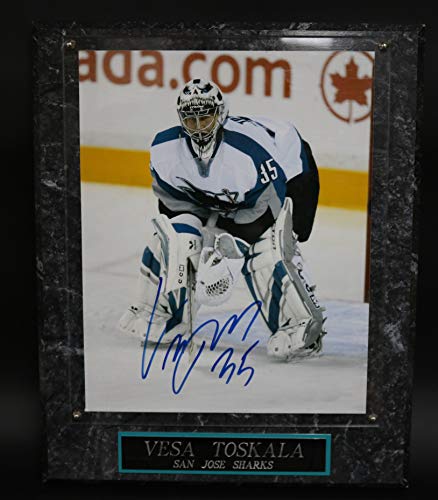 Vesa Toskala Signed Autographed Glossy 8x10 Photo in Heavy Wood Plaque - COA Matching Holograms