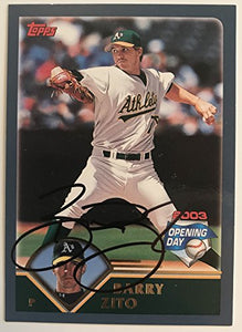 Barry Zito Signed Autographed 2003 Topps Opening Day Baseball Card - Oakland Athletics