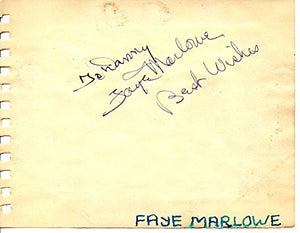 Faye Marlowe Signed Autographed Vintage Autograph Album Page