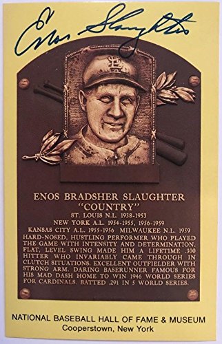 Enos Slaughter (d. 2002) Signed Autographed Hall of Fame HOF Plaque Postcard - COA Matching Holograms