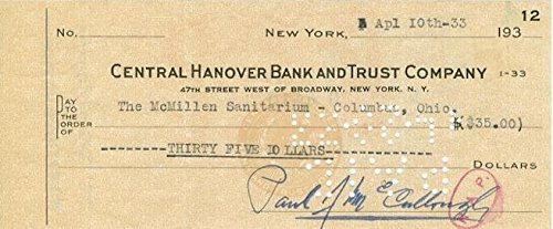 Paul McCullough (d. 1936) Signed Autographed Vintage Personal Check
