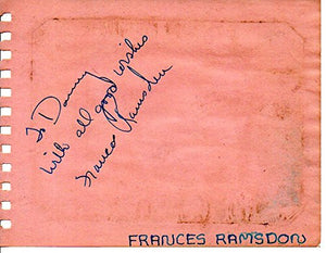 Frances Ramsden (d. 2000) Signed Autographed Vintage Autograph Album Page