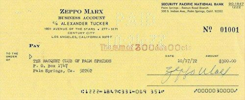 Zeppo Marx (d. 1979) Signed Autographed Vintage 1972 Personal Check