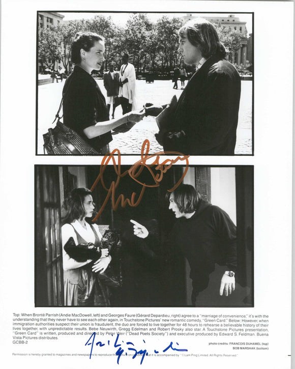 Gerard Depardieu & Andie MacDowell Signed Autographed 