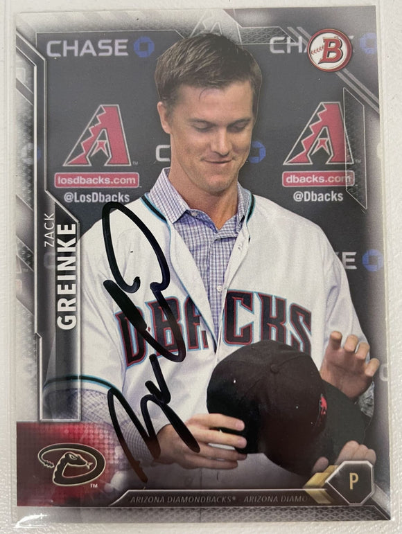Zack Greinke Signed Autographed 2016 Bowman Baseball Card Arizona Diamondbacks - COA Matching Holograms