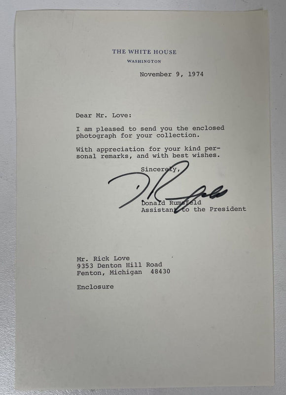 Donald Rumsfeld (d. 2021) Signed Autographed Vintage 1974 Letter on White House Letterhead - COA Matching Holograms