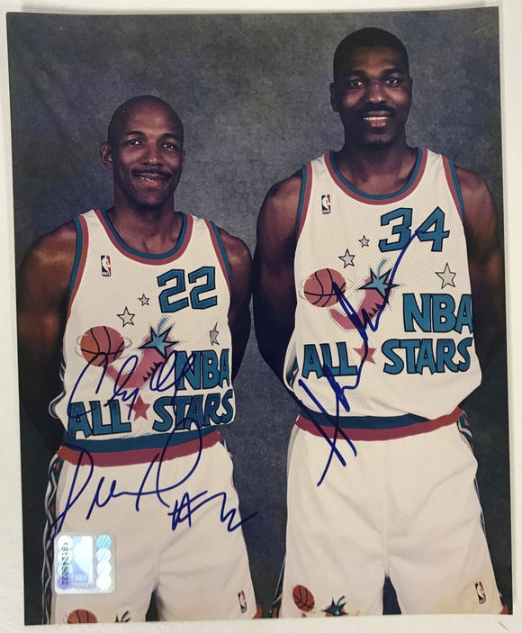 Clyde Drexler & Hakeem Olajuwon Signed Autographed Glossy 8x10 Photo NBA All-Stars - COA Matching Holograms