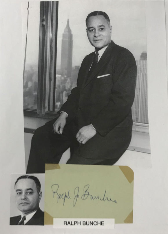 Ralph Bunche (d. 1971) Signed Autographed Vintage Page Signed 8.5x11 Display - Lifetime COA