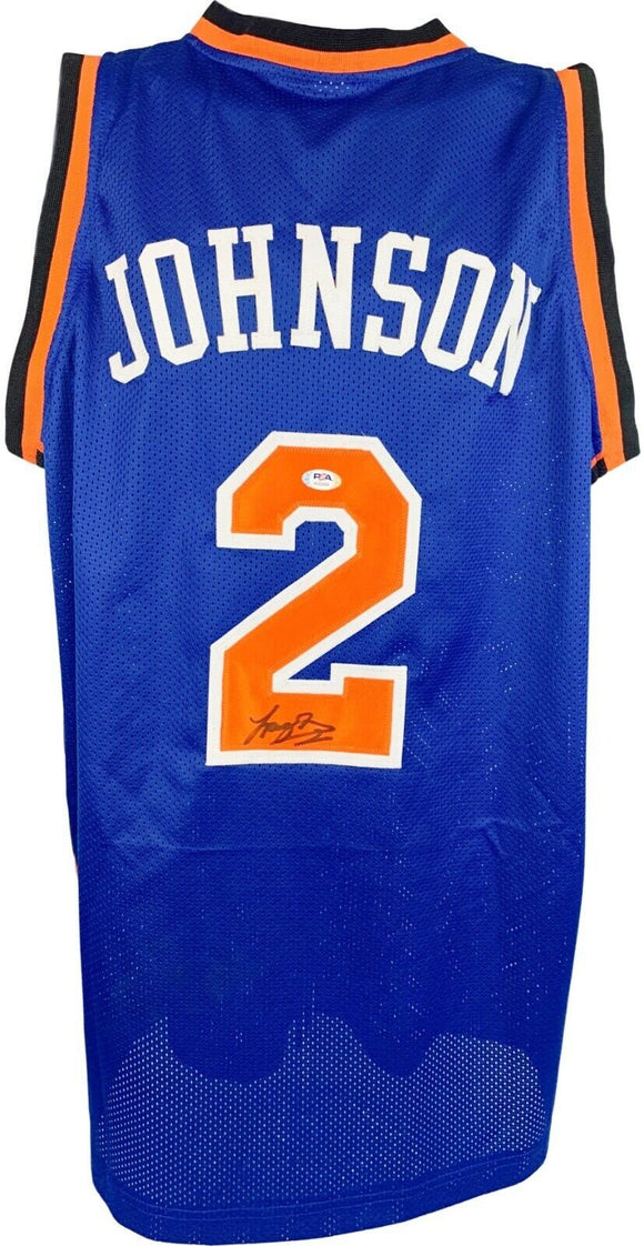 Larry Johnson Signed Autographed New York Knicks Blue Grandmama Basketball Jersey - JSA COA