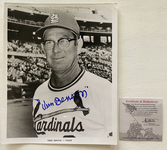 Vern Benson (d. 2014) Signed Autographed Vintage Glossy 8x10 Photo - St. Louis Cardinals