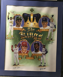 Rickey Henderson, Nolan Ryan, Pete Rose & Hank Aaron Signed Autographed "The Kings" Framed Print - Lifetime COA