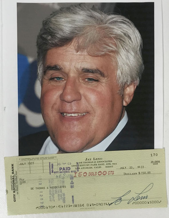 Jay Leno Signed Autographed Personal Check 8.5x11 Signature Display - Lifetime COA