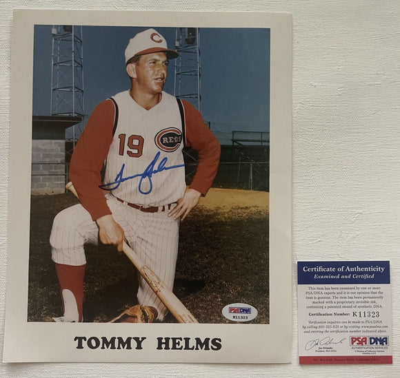 Tommy Helms Signed Autographed Glossy 8x10 Photo Cincinnati Reds - PSA/DNA Authenticated