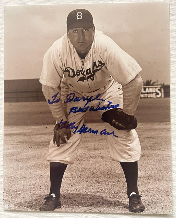 Billy Herman (d. 1992) Signed Autographed Glossy 8x10 Photo - Brooklyn Dodgers