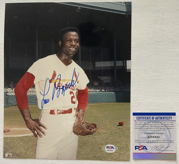 Lou Brock (d. 2020) Signed Autographed Glossy 8x10 Photo St. Louis Cardinals - PSA/DNA Authenticated