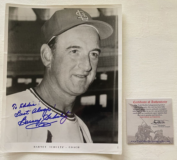 Barney Schultz (d. 2015) Signed Autographed Vintage Glossy 8x10 Photo - St. Louis Cardinals
