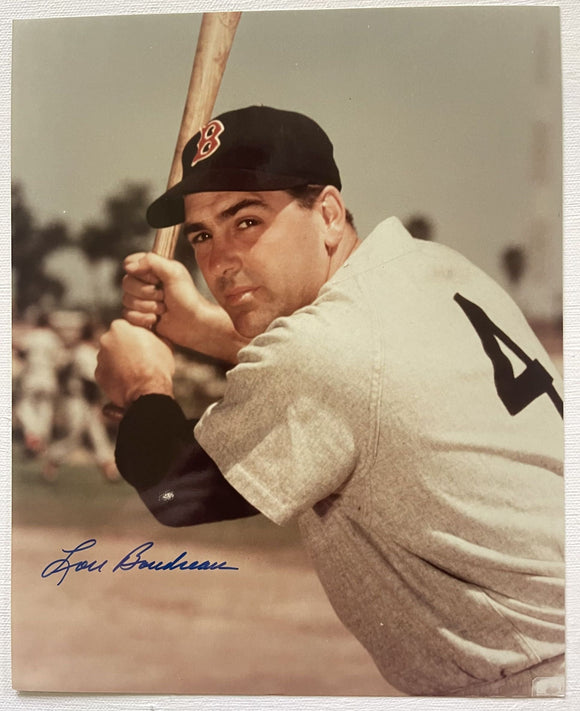 Lou Boudreau (d. 2001) Signed Autographed Glossy 8x10 Photo - Boston Red Sox
