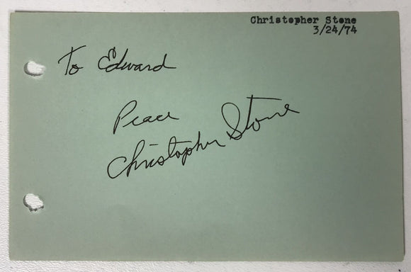 Christopher Stone (d. 1995) Signed Autographed Vintage 4x6 Signature Page - Lifetime COA
