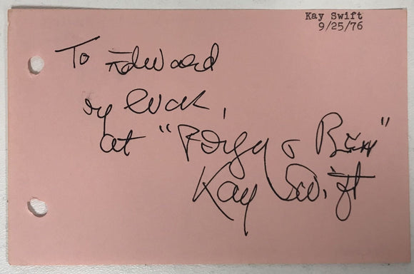 Kay Swift (d. 1993) Signed Autographed Vintage 4x6 Signature Page - Lifetime COA