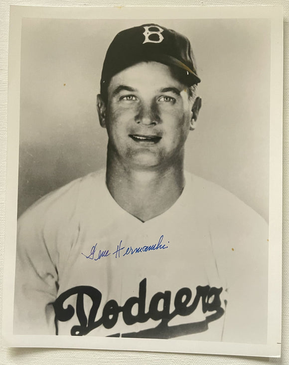 Gene Hermanski (d. 2010) Signed Autographed Glossy 8x10 Photo - Brooklyn Dodgers