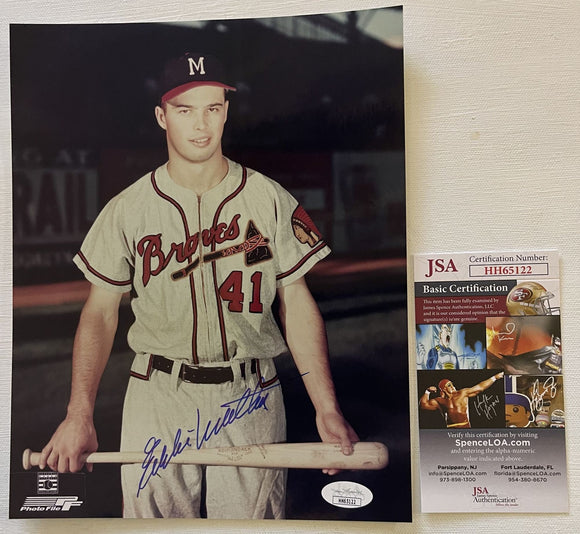 Eddie Mathews (d. 2011) Signed Autographed Glossy 8x10 Photo Milwaukee Braves - JSA Authenticated