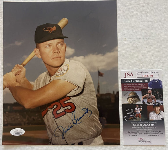Jackie Brandt Signed Autographed Glossy 8x10 Photo Baltimore Orioles - JSA Authenticated