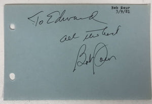 Robert Sour (d. 1985) Signed Autographed Vintage 4x6 Signature Page President of BMI - Lifetime COA